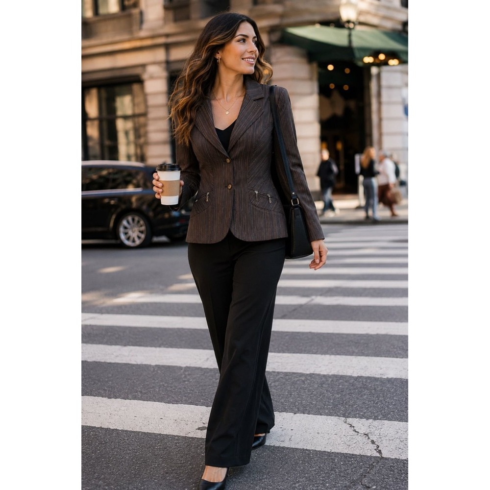 Collection‎ Tailored Brown Pinstripe Blazer Size 8 Business Casual Career Jacket